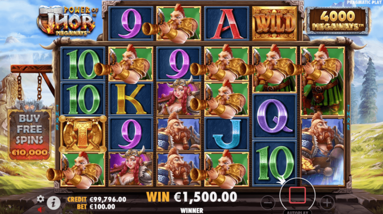 Base game win in the Power of Thor Megaways slot machine