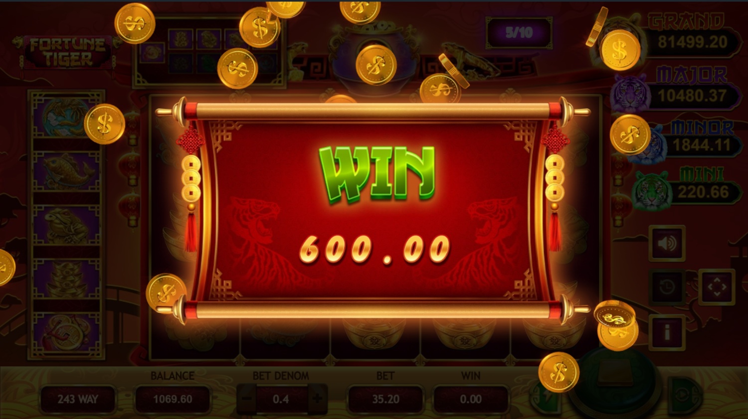 Big win in the Fortune Tiger slot machine