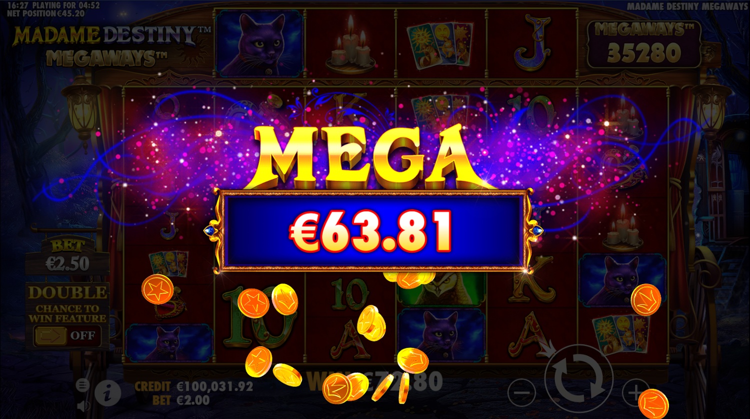 Mega win in the Madame Destiny Megaways slot machine