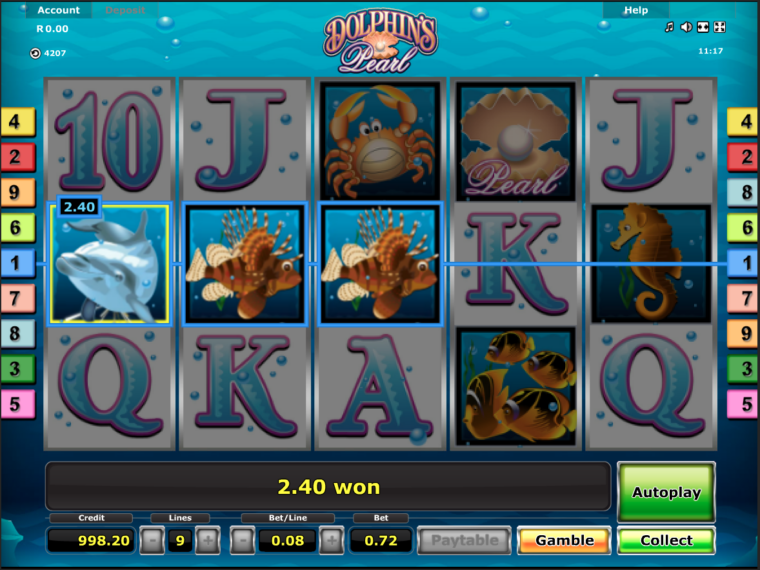 Single winline win in Dolphin's Pearls slot
